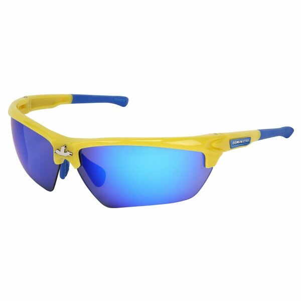 Mcr Safety Glasses, Dominator DM3 Yellow Frame, Blue Dmd Mir, 12PK DM1348B